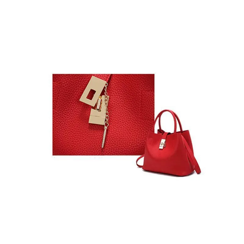 Women High-quality Synthetic Faux-Leather Tote Bag Bucket with Golden Metallic Lock System