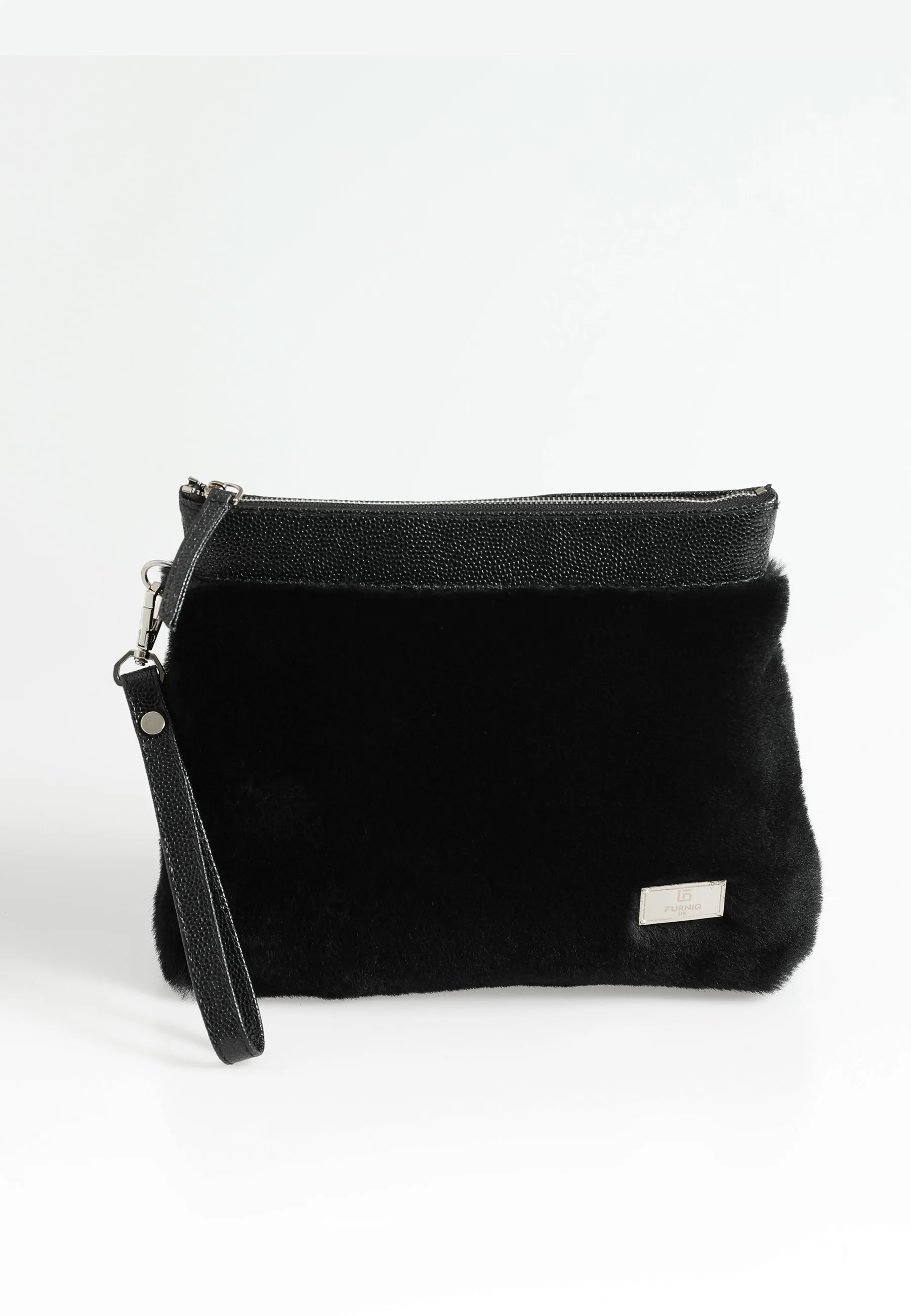 Women's Shearling Clutch Bag, Black Wool