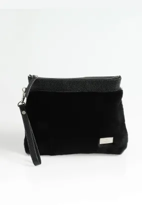 Women's Shearling Clutch Bag, Black Wool