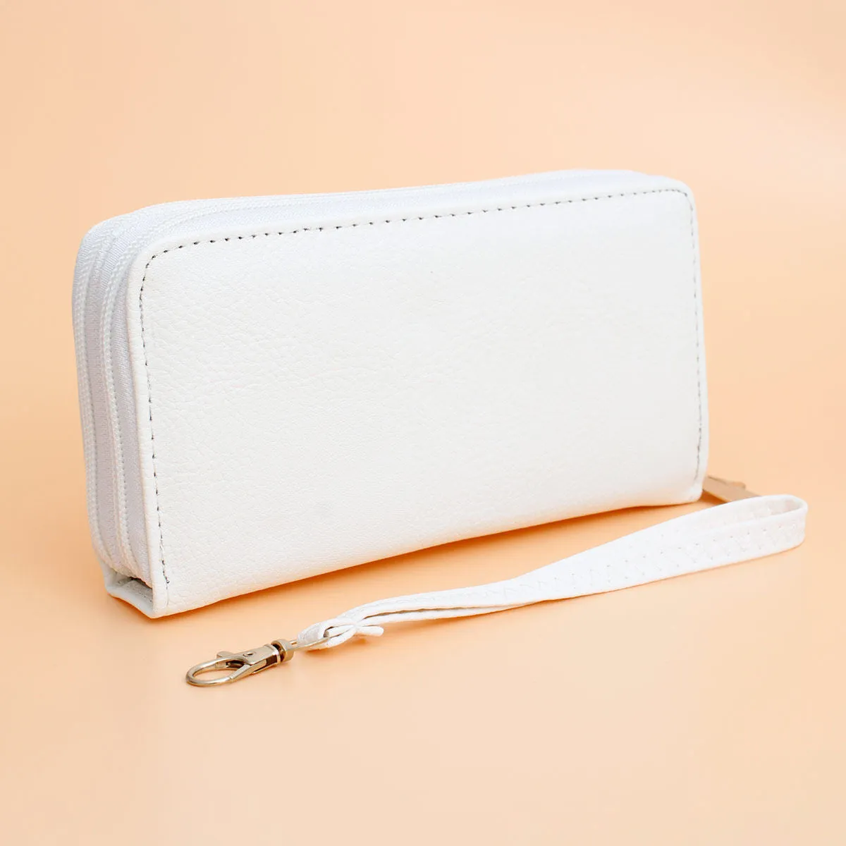 Zipper Wallet White Soft Grain for Women